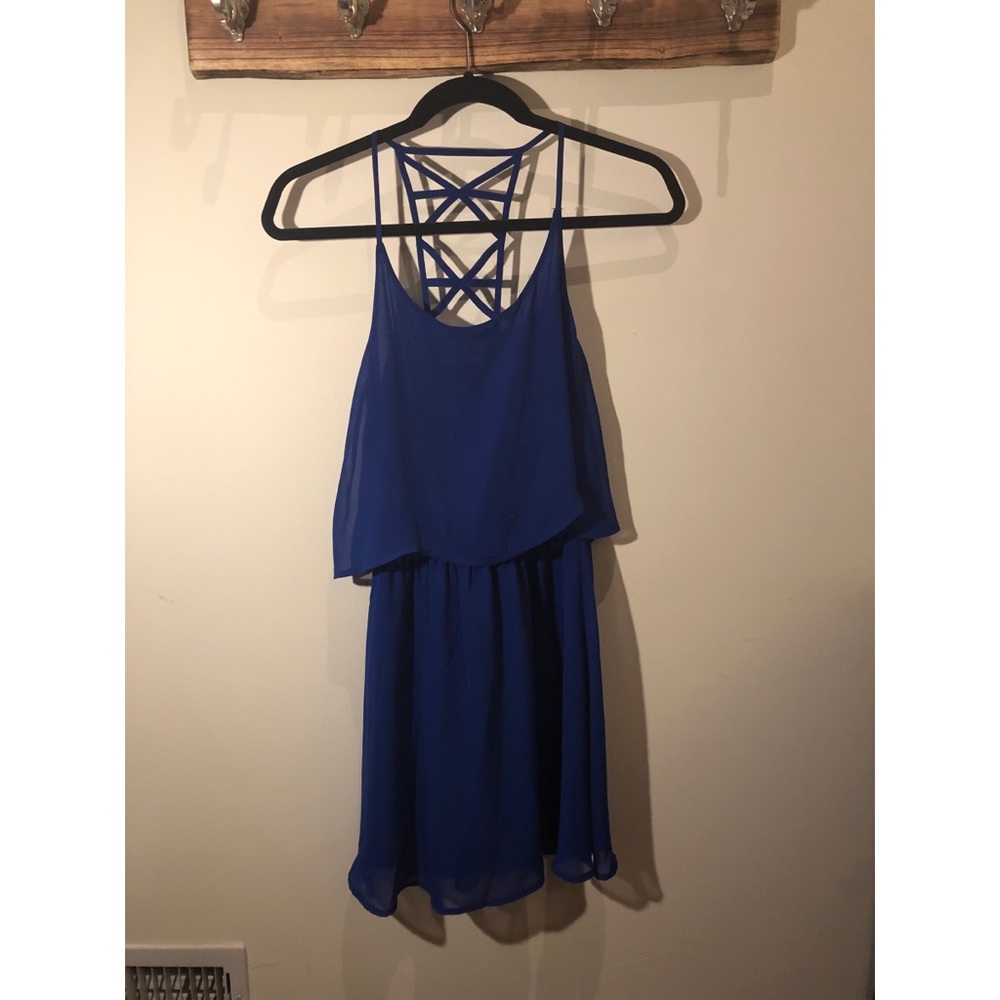 Royal blue flowy dress with criss cross racerback